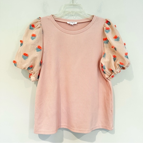 THML Tops - THML Pink Blouse with Embroidered Sleeves